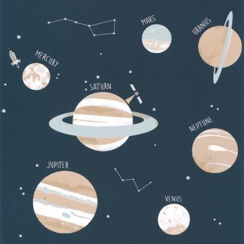 Papel Pintado Our Planet Universe Bleu Nuit / Beige / vert d´Eau