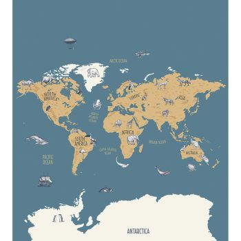 Mural de Papel Pintado Our planet World Map Bleu / Beige
