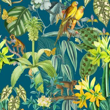 Papel Pintado Brazil Parrots Añil Azul