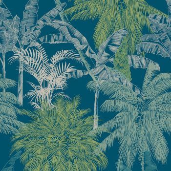 Papel Pintado Brazil Palms Turquesa Multicolor