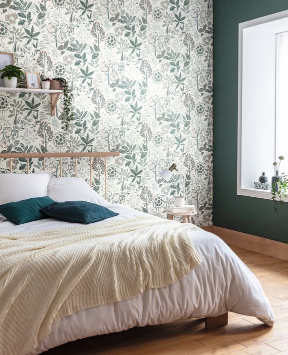 Ambiente decorativo de Papel Pintado para Dormitorio Louise de Vert