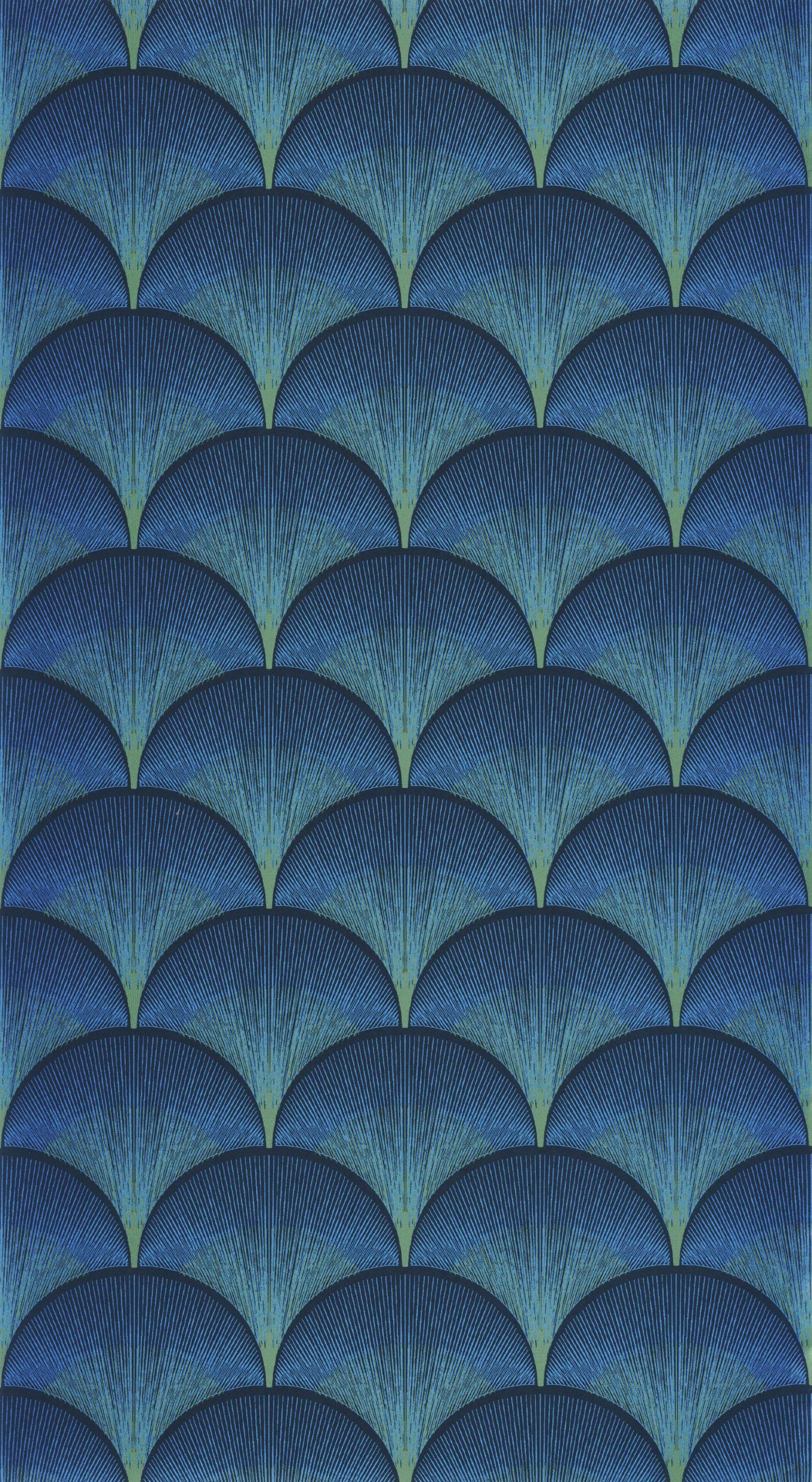 Papel pintado casadeco broadway azul con toques verdes metalizados