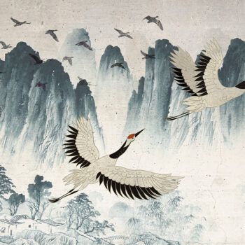 Mural de Papel Pintado Flaying Cranes